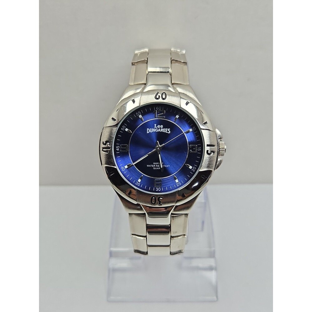 Vintage Lee Dungarees Mens Blue Dial Sport Metal Bracelet Y2K Quartz New Battery